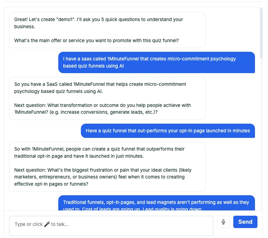 Step 1: Talk to AI - describe your business and AI asks questions