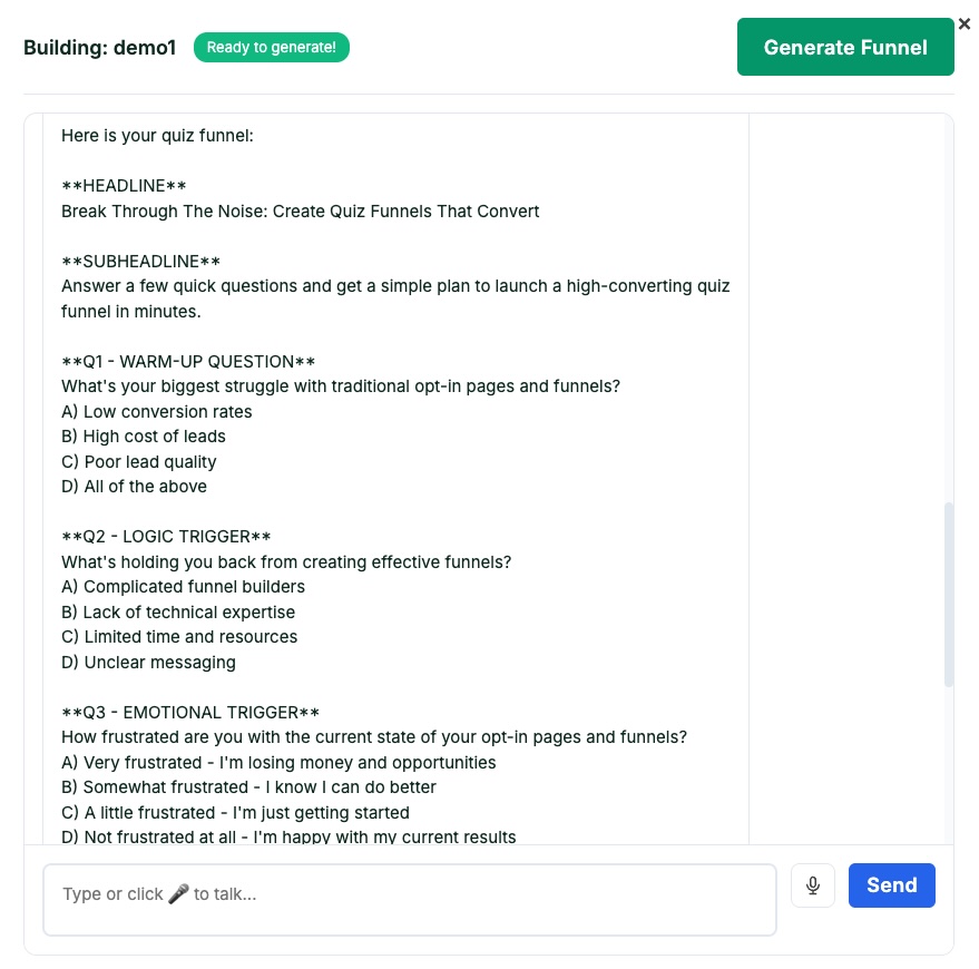 Step 2: AI generates your quiz funnel with psychology-backed questions
